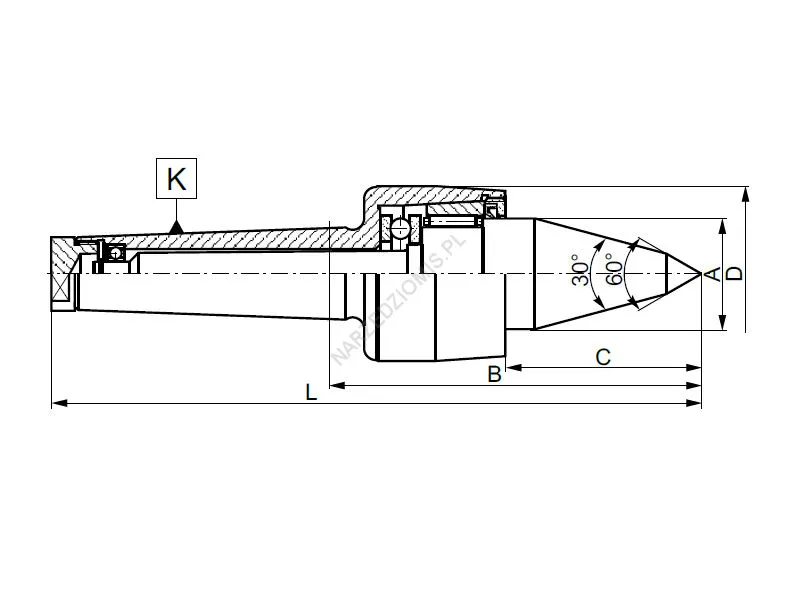 Rysunek techniczny: Kieł obrotowy wydłużony z kompensacją promieniową: T.8824 MS2 - KOLNO
